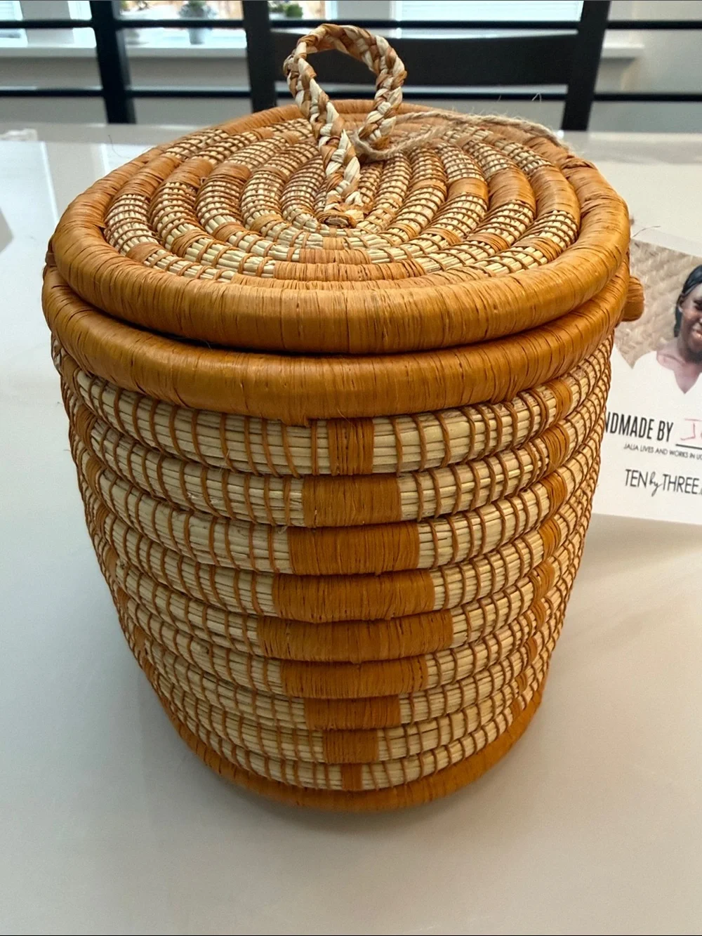 Handmade Woven Basket - Yellow & Natural Stripes